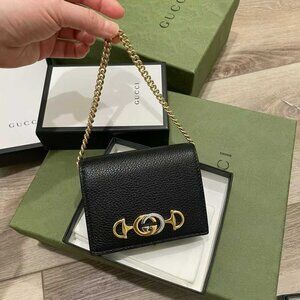 NIB Authentic GUCCI Leather Zumi Chain Wallet Black